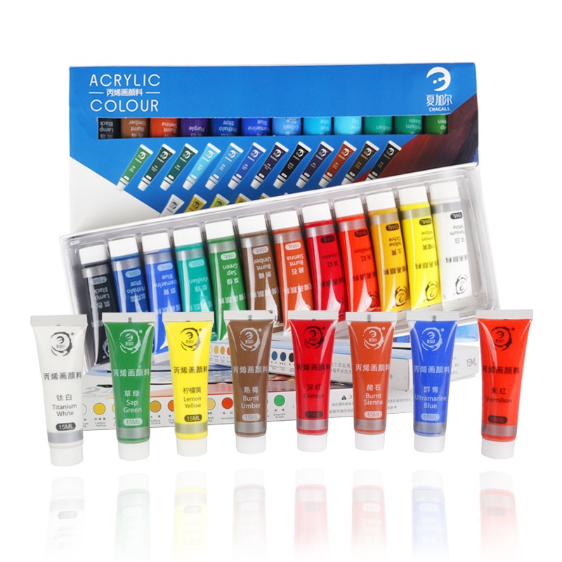 Bộ 12/24 màu vẽ 15ml chống nước chuyên dùng để vẽ lên vải quần áo/ móng tay/ thủy tinh / acrylic cho trẻ em sáng tạo