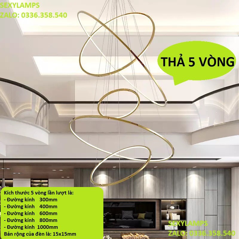 Đèn Thả Led Vòng Hợp Kim Mạ Crom Cao Cấp Thích Hợp Cho Khách Sạn, Phòng Khách, Thả Thông Tầng