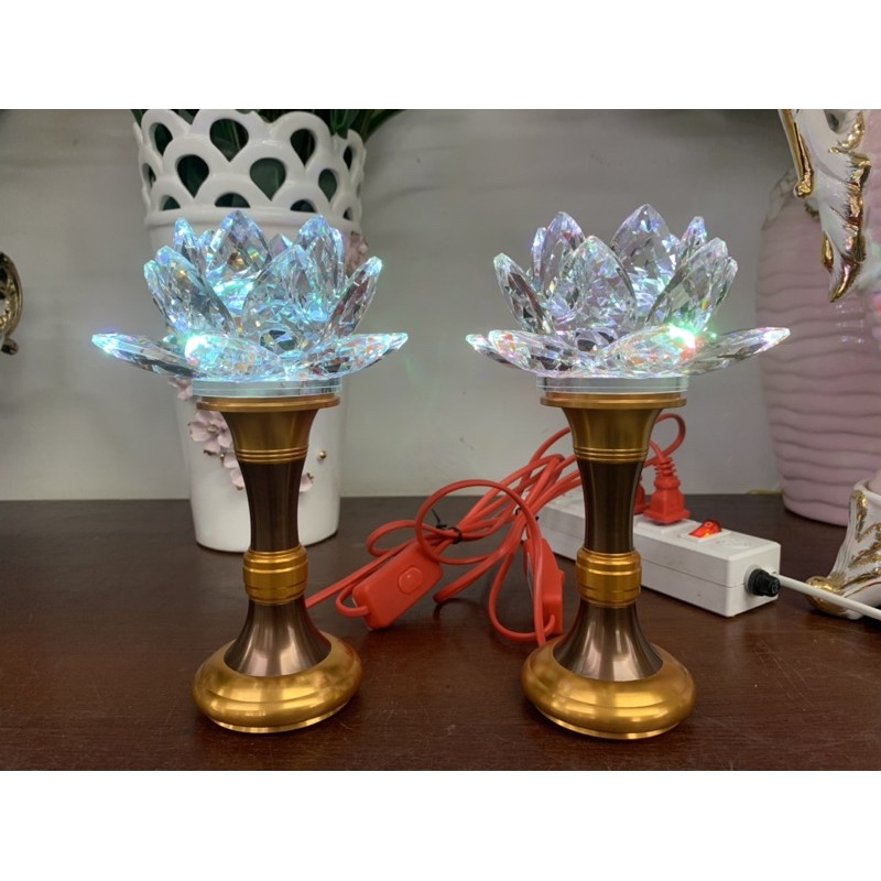 Đèn Thờ Hoa Sen Pha Lê Đổi Màu Cao cấp - Đèn Thờ Cúng