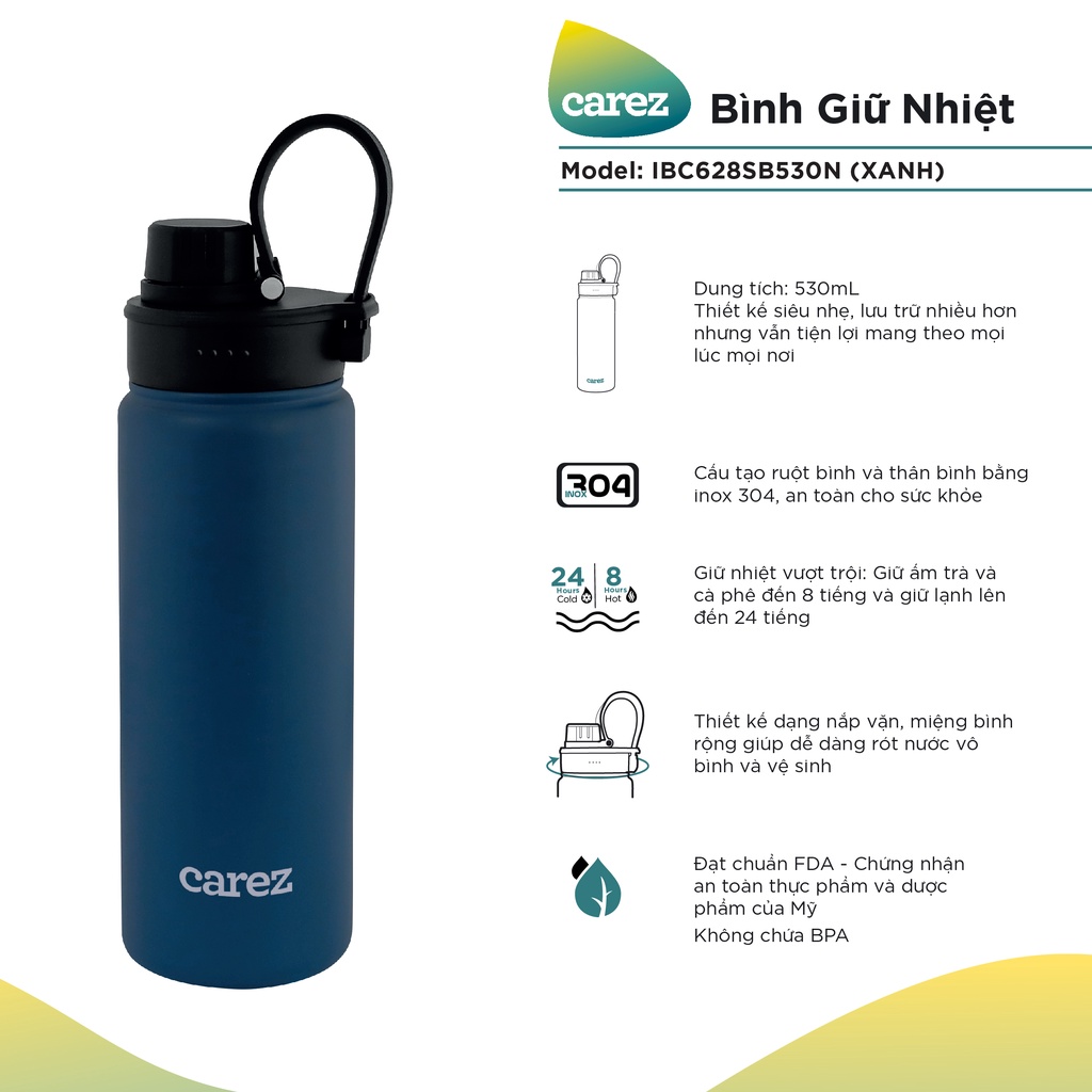 BÌNH GIỮ NHIỆT CAREZ 530ml IBC628SB530N