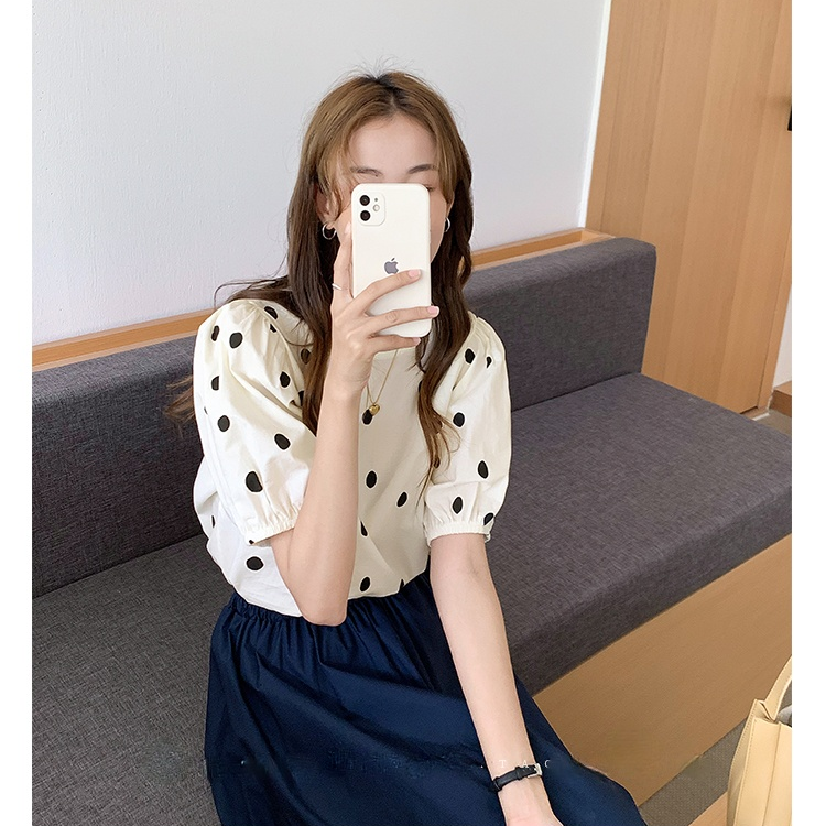 SUXI Áo Lửng Tay Ngắn Chấm Bi Thời Trang Dành Cho Nữ
