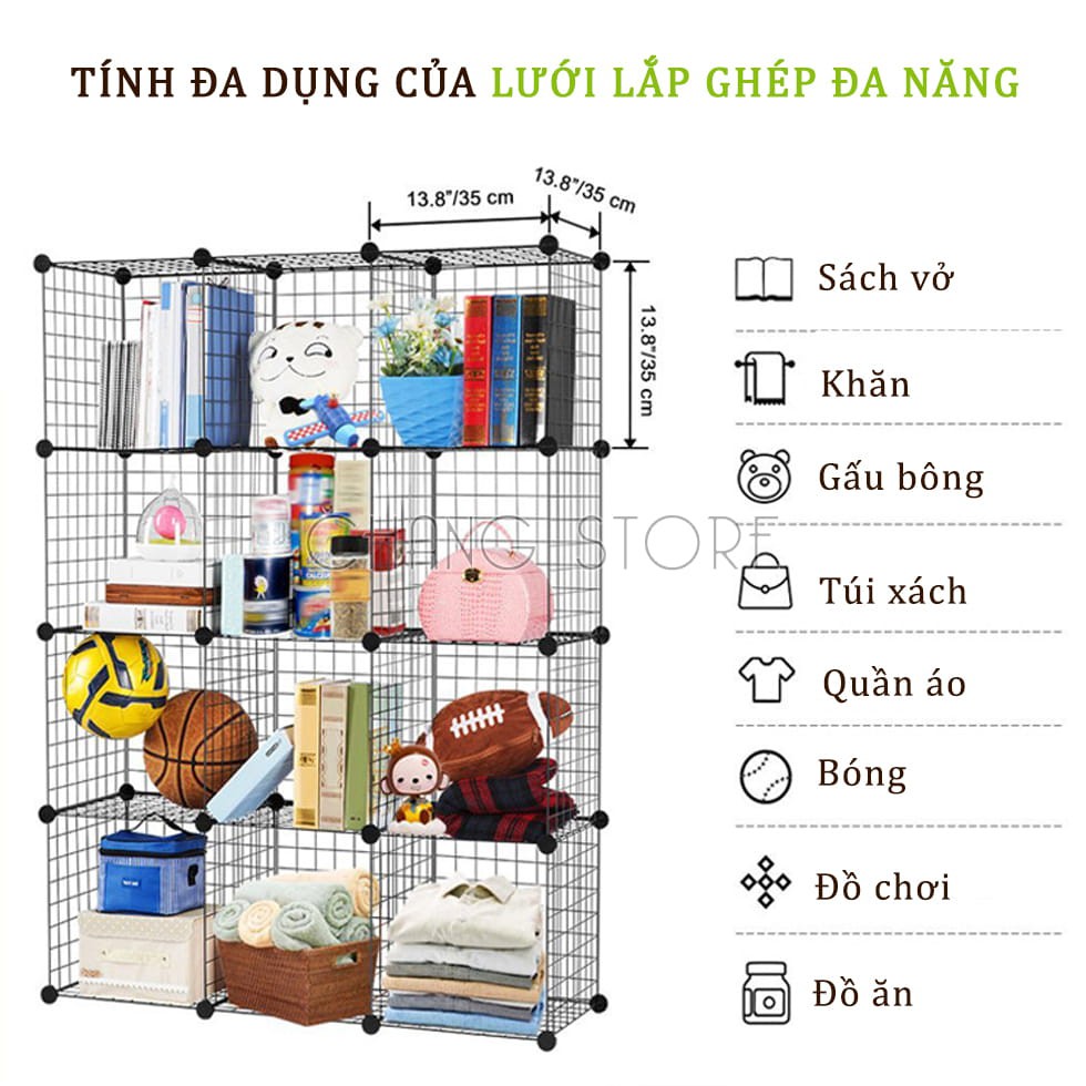 Lưới Sắt, Lưới Thép lắp ghép đa năng làm giá để sách kệ để đồ, chuồng thú size 35x35cm siêu tiện lợi