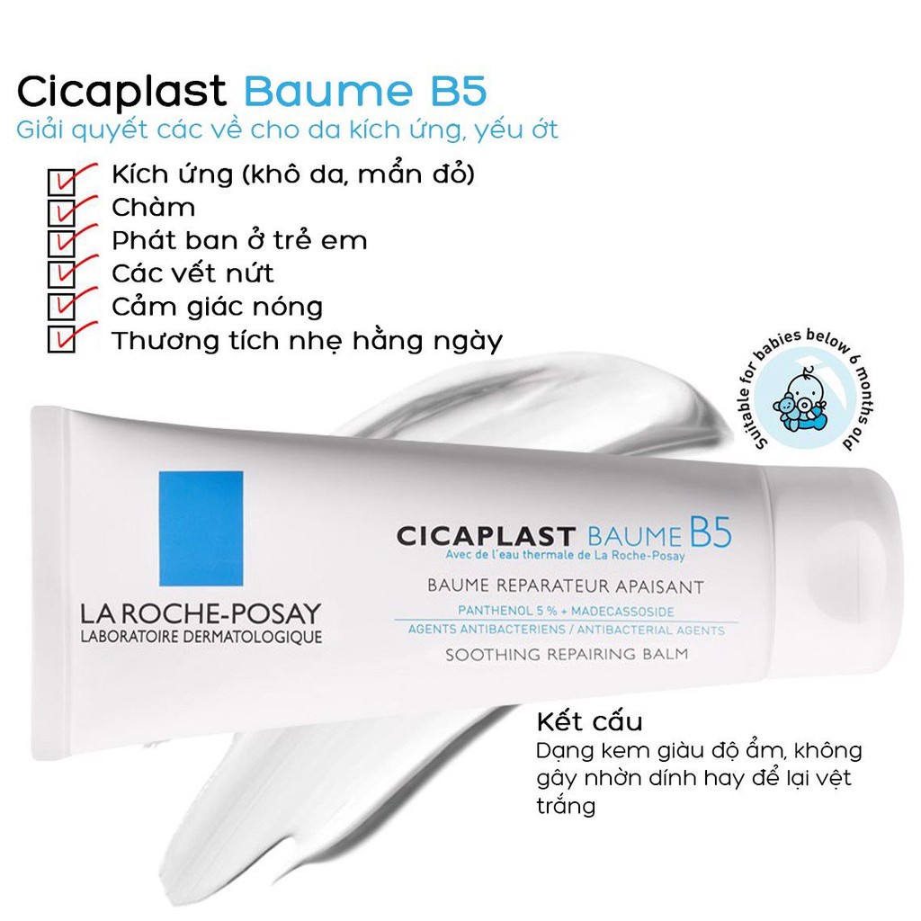 Kem dưỡng giúp làm dịu, làm mượt, làm mát &amp; phục hồi da phù hợp cho trẻ em La Roche-Posay Cicaplast Baume B5 40ml