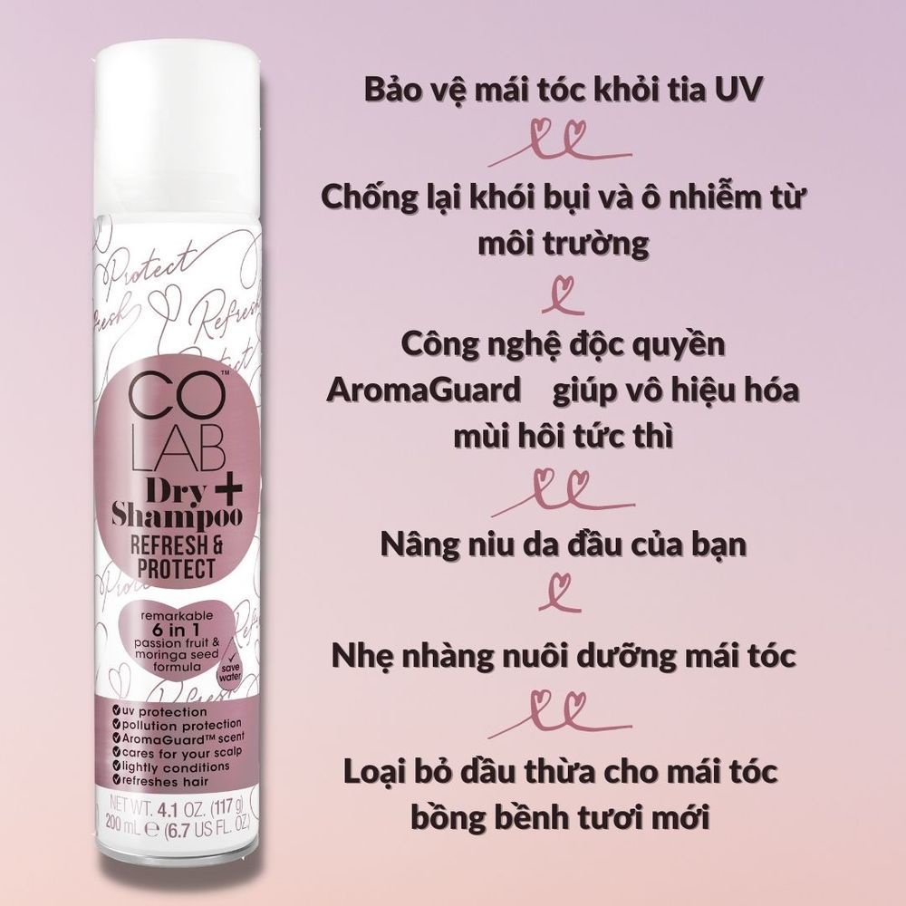 Dầu Gội Khô Colab+ Bảo Vệ Toàn Diện Tóc Ban Ngày Với Công Thức 6 Trong 1 Refresh &amp; Protect 200ml