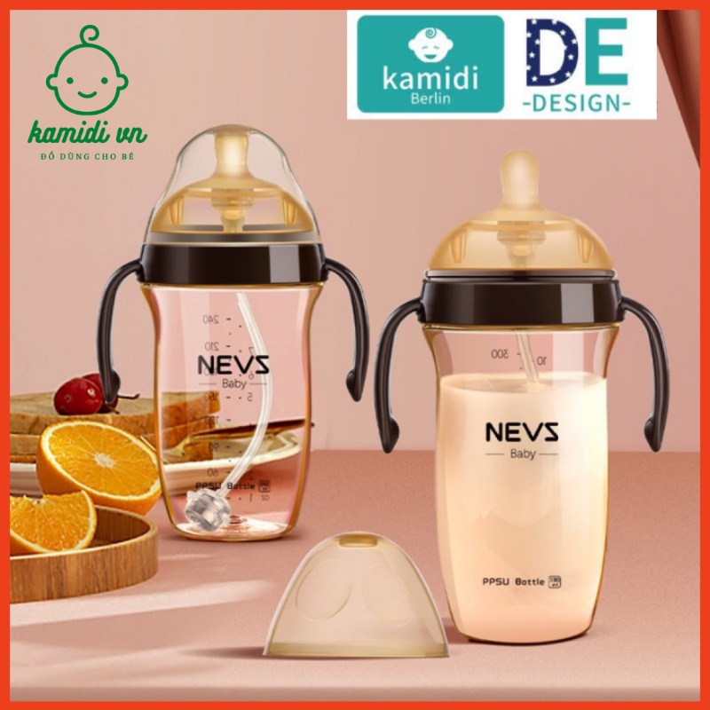 🍀🐾CHÍNH HÃNG🍀🐾Bình sữa Kamidi NEVS cao cấp kết hợp núm sữa silicon siêu mềm như tâm hồn mẹ 240ml và 300ml