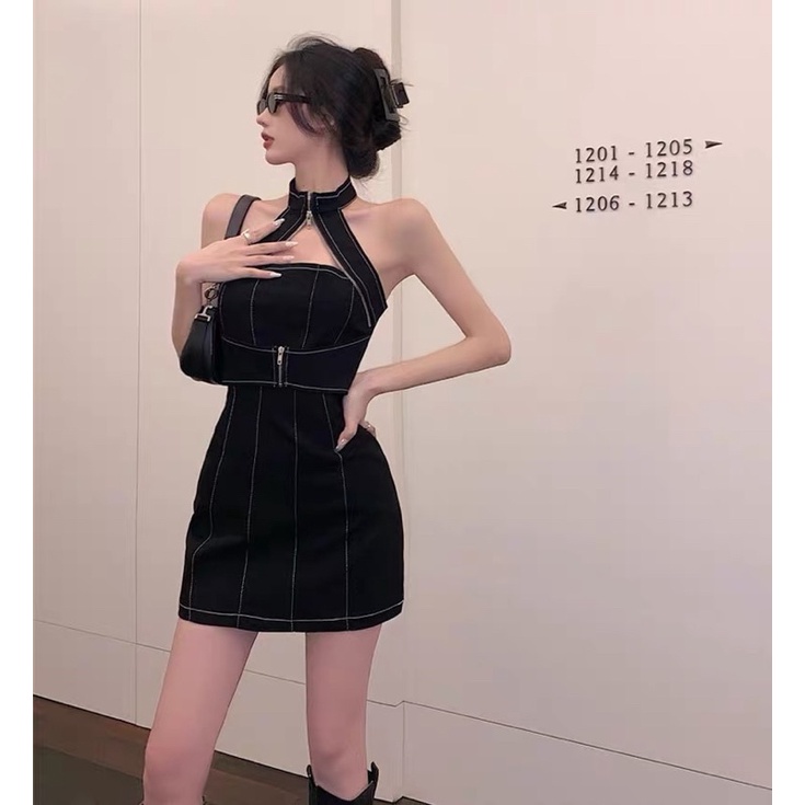 Đầm body ngắn cổ yếm cut out cá tính hở lưng hàng thiết kế