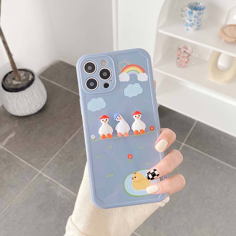 Ốp điện thoại mềm họa tiết vịt cầu vồng 3D chống rơi cho iPhone7 8 Plus 11 12 Pro Max X XS XR XSMAX | BigBuy360 - bigbuy360.vn