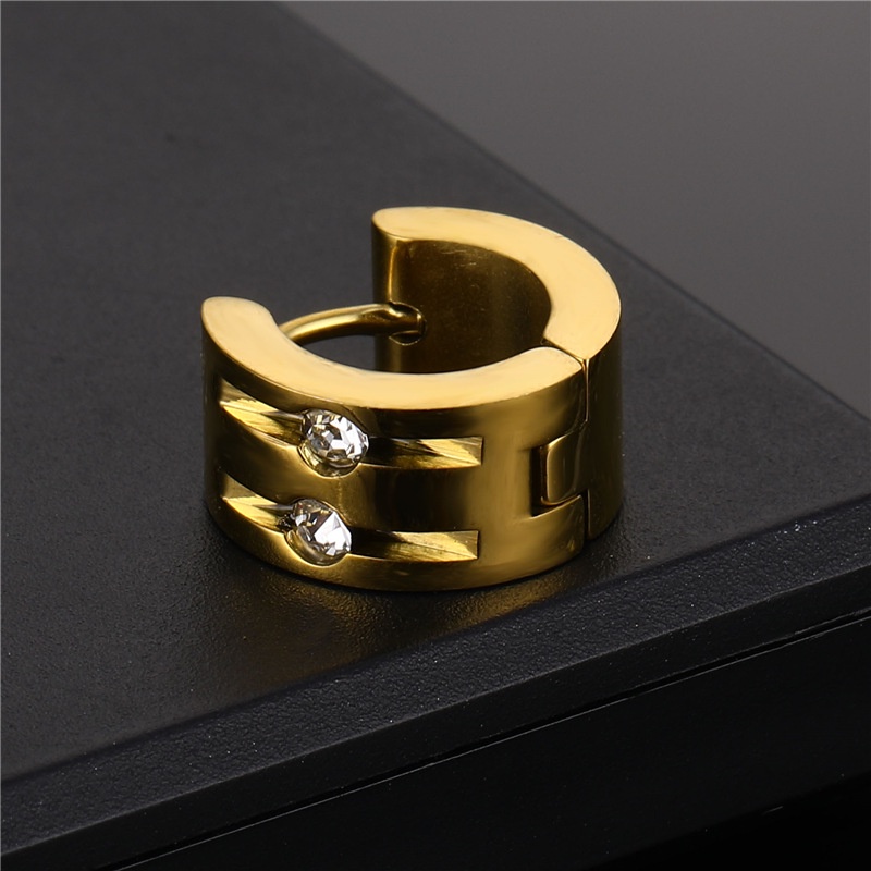Khuyên Tai Tròn Bằng Thép Titanium Đính Kim Cương Thời Trang Đơn Giản Phong Cách Hàn Quốc Unisex