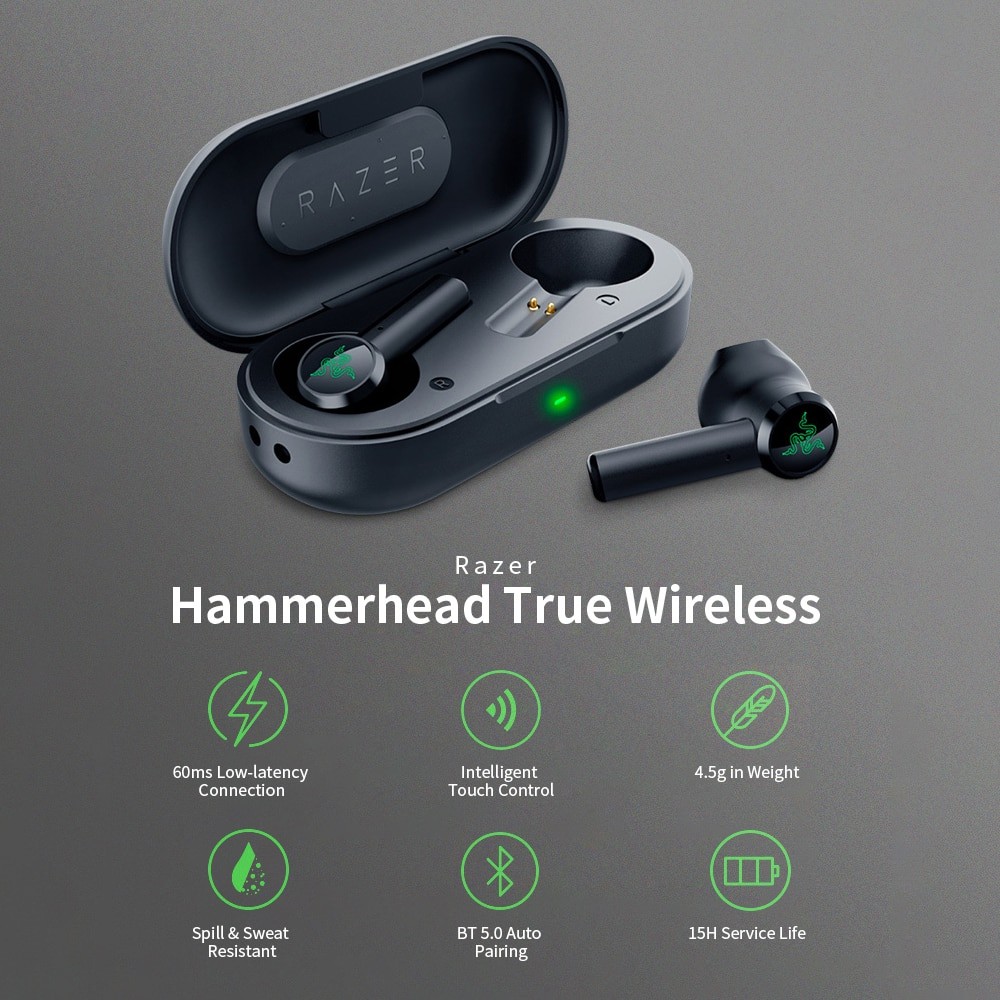 Tai Nghe Bluetooth 5.0 Razer Hammerhead True Wireless Fullbox - Bản Không APP (Hàng Có Sẵn)