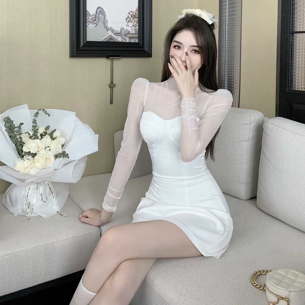 Đầm dáng ôm tay lưới Emilyshop ulzzang