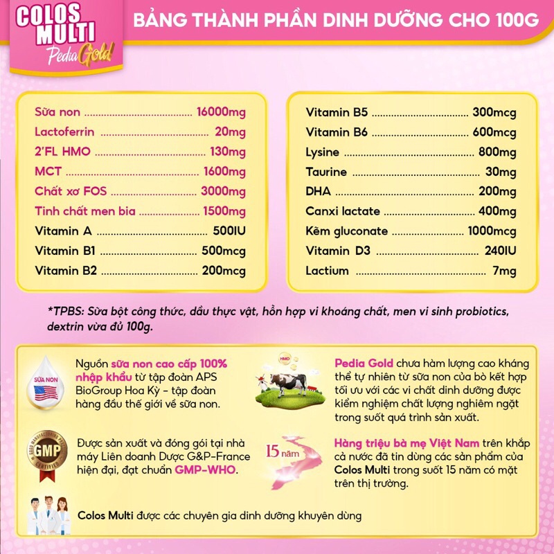 Mama sữa non colos multi pedia gold