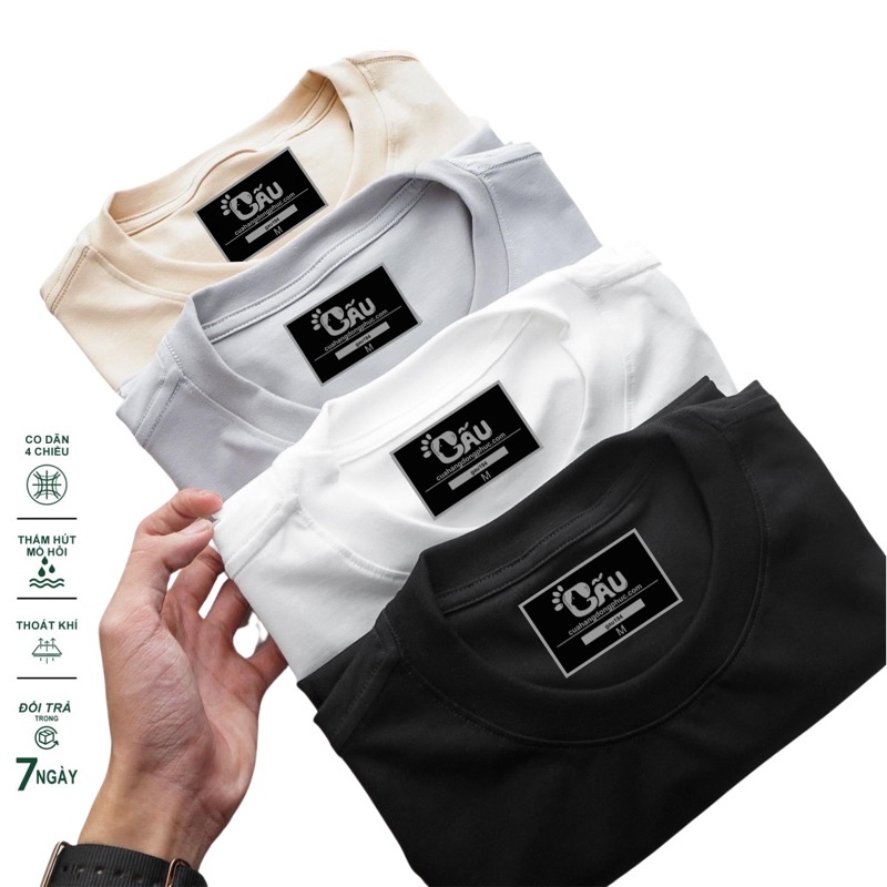Áo thun trơn GẤU 194 unisex cổ tròn tay ngắn vải coton co dãn, dày dặn - form regular fit - TRƠN COTON
