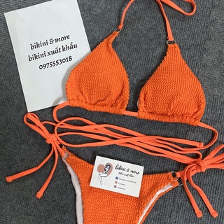 [BKN1188] <ÂU> SET BIKINI TRIANGLE ĐAN DÂY EO VẢI GÂN TRẮNG/CAM/NÂU/ĐEN( LỌT KHE)