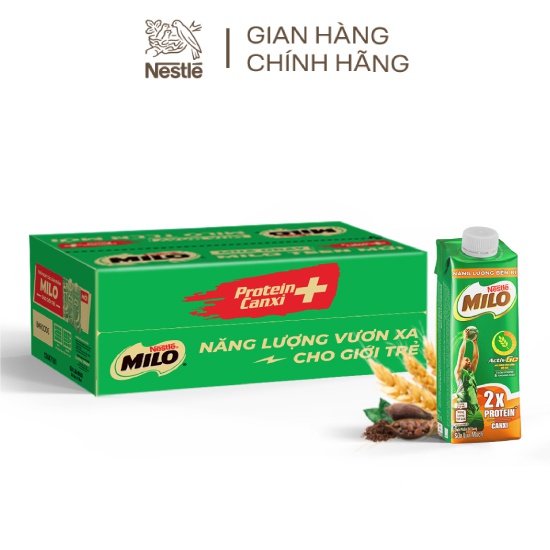 Thùng 24 hộp sữa lúa mạch Nestlé MILO teen protein canxi 210 ml/hộp