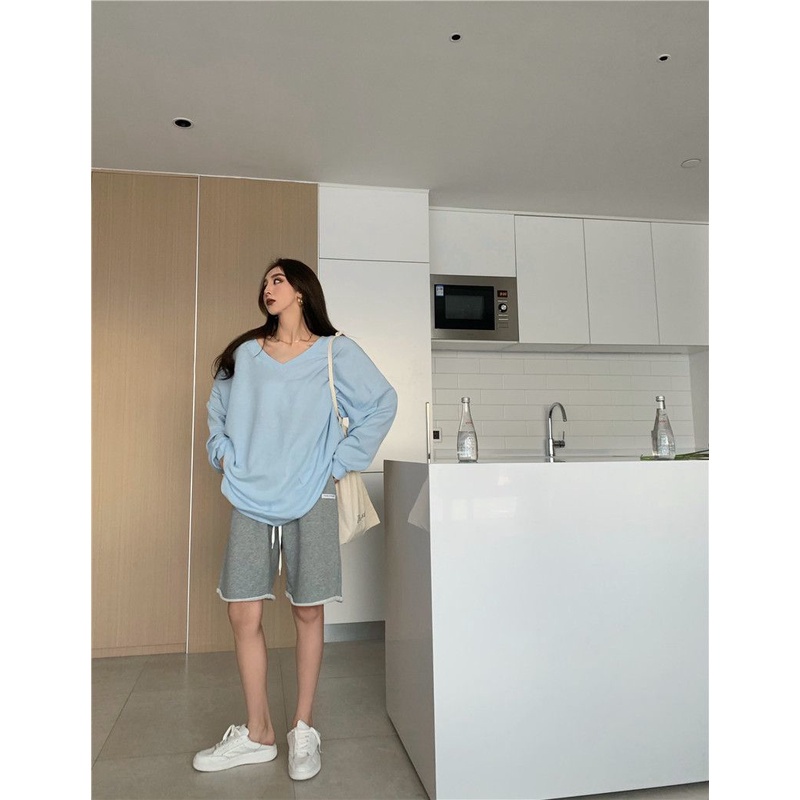 Áo thun COZOK tay dài cổ chữ V thời trang dành cho nữ