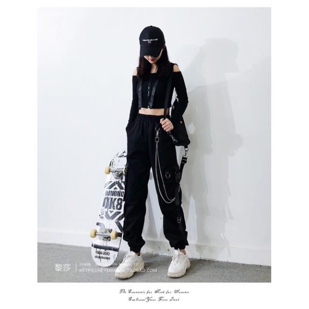 Quần kaki jogger túi hộp kèm dây xích siêu ngầu, quần hiphop Unisex nam nữ