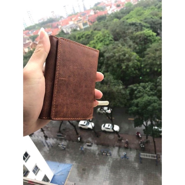 Ví Nam Da Bò Ví Gập 3 Có Ngăn Kéo Khóa Khâu Viền Bo Góc Bên