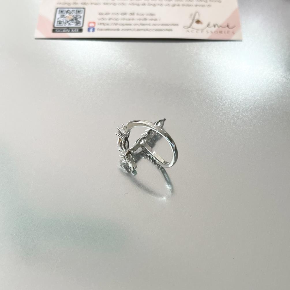 Nhẫn nữ titan mạ bạc S925 dáng Chữ Thập đính đá nhân tạo không phai màu trẻ trung thời trang Hàn Quốc, June accessories