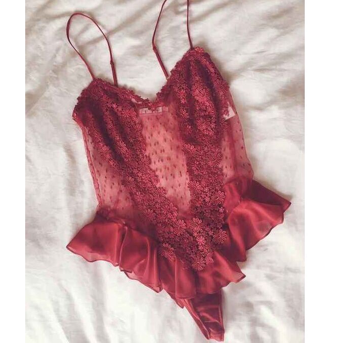 Đồ Ngủ Một Mảnh Liền Chất Lụa Phối Ren Màu Trơn Gợi Cảm Cho Nữ