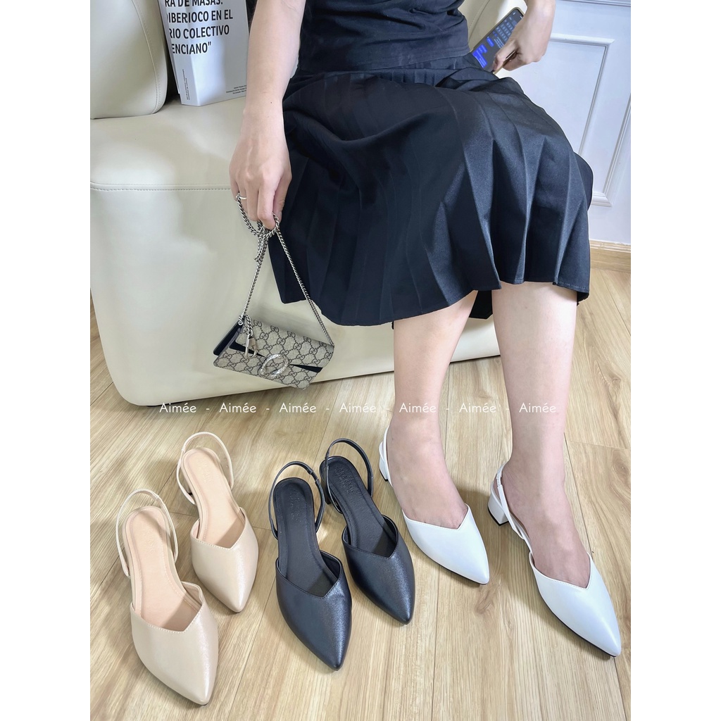 Sandal Sục Basic Mũi Nhọn Quai Chun Thiết Kế Dễ Thương Và Nhẹ Nhàng, Da Mềm Cao Cấp Mang Êm Chân