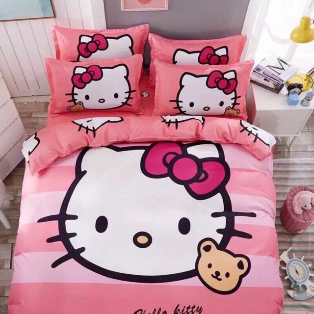 Set chăn ga gối cotton poly hình Kitty