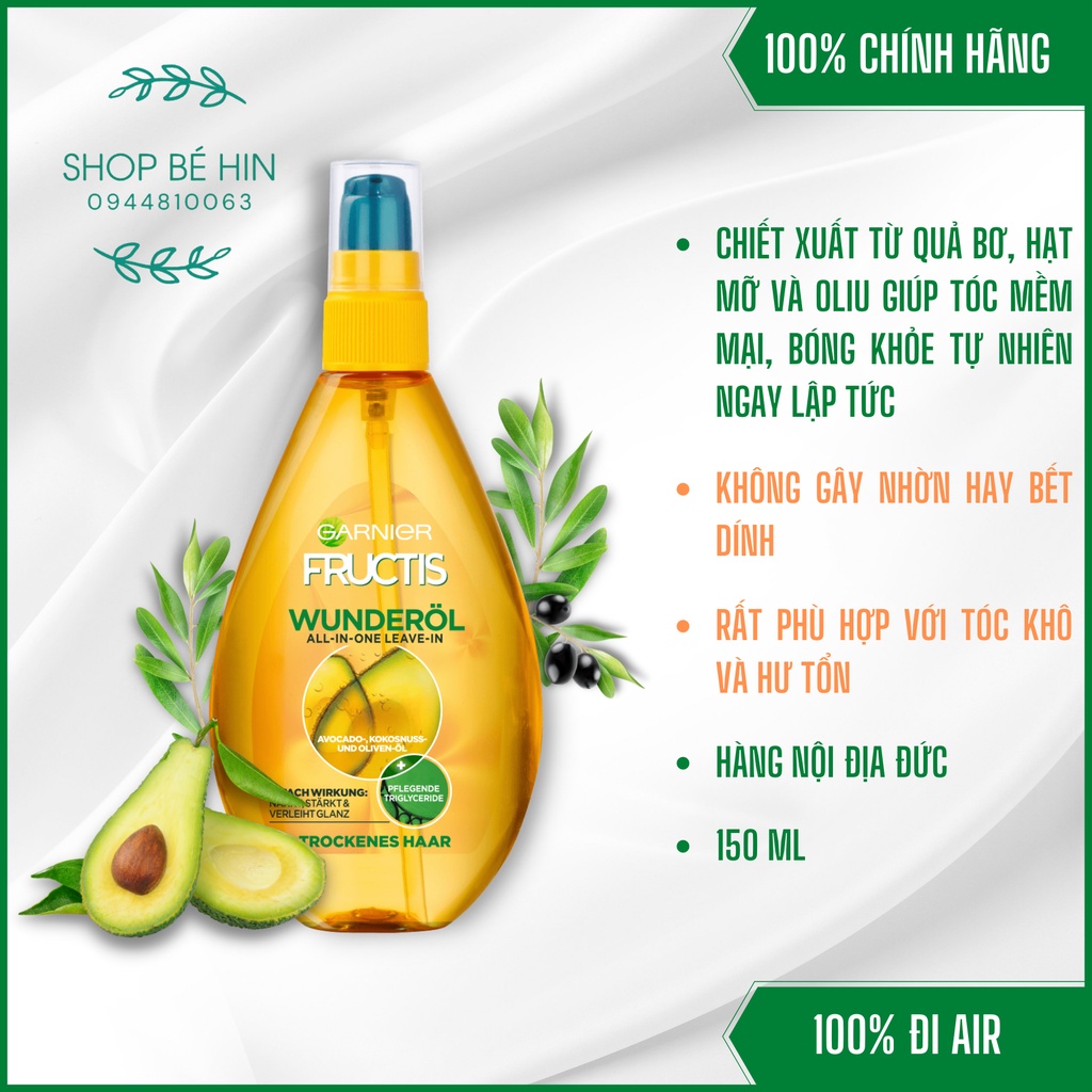 (Bill Đức) Dầu dưỡng tóc Garnier Fructis dành cho tóc khô và hư tổn, dưỡng tóc mềm mượt mà không bết dính, Shop Bé Hin