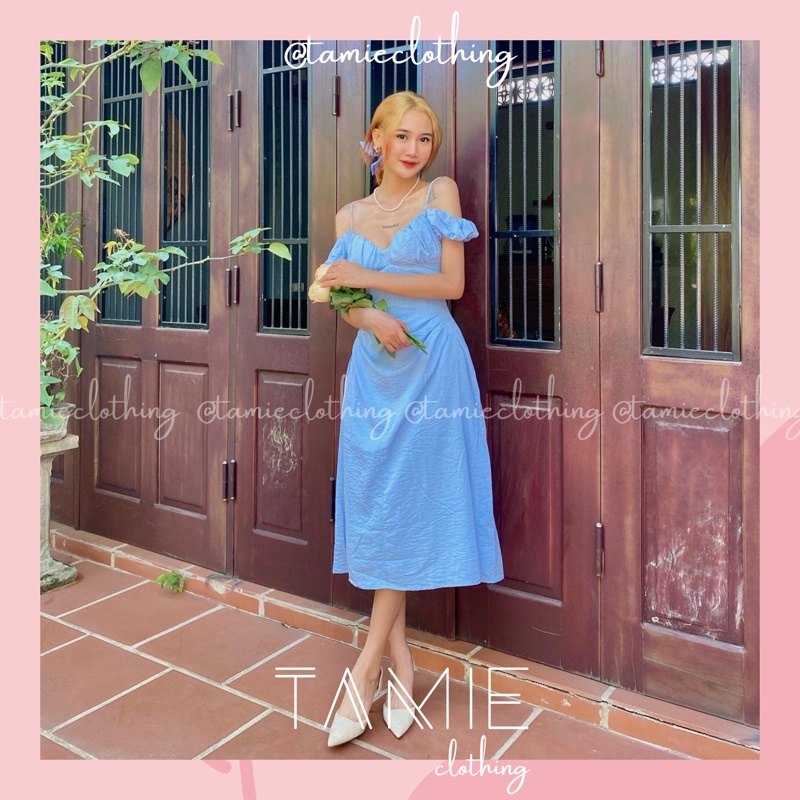 Đầm LỌ LEM Váy 2 Dây Thiết kế VAI BÈO NHÚN CÚP NGỰC tamieclothing D08