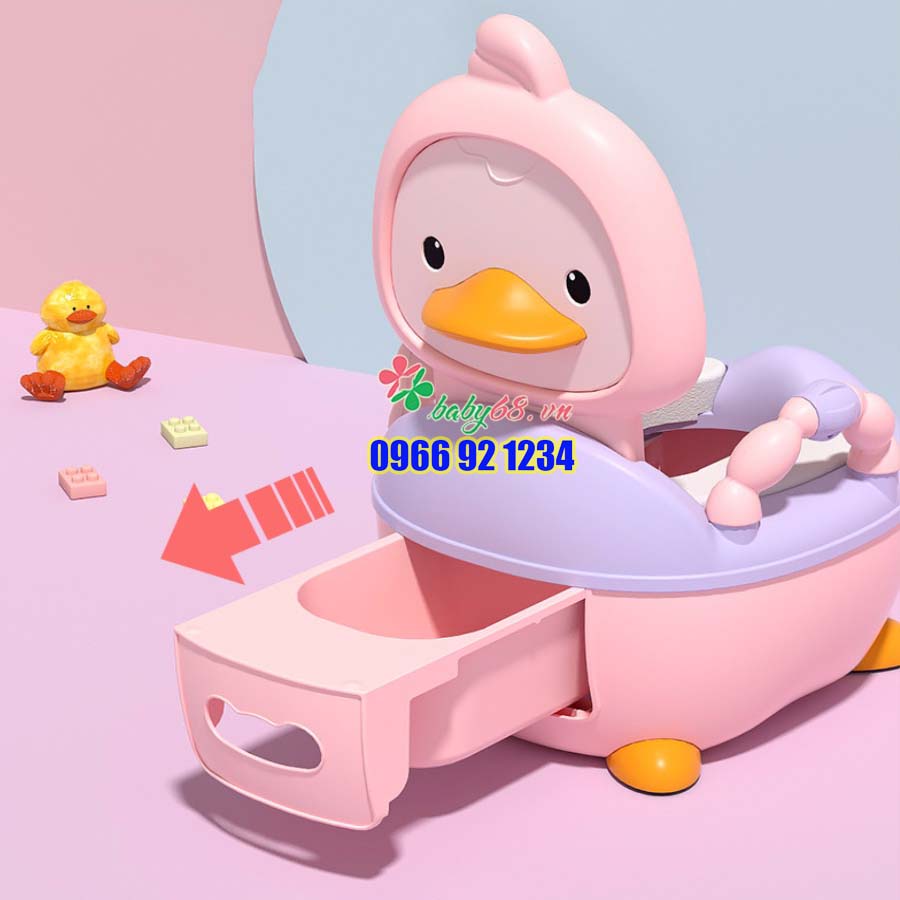 Bô vệ sinh cho bé CAYABE hình vịt con có tay vịn an toàn, đệm ngồi êm ái, bô ngồi cho em bé