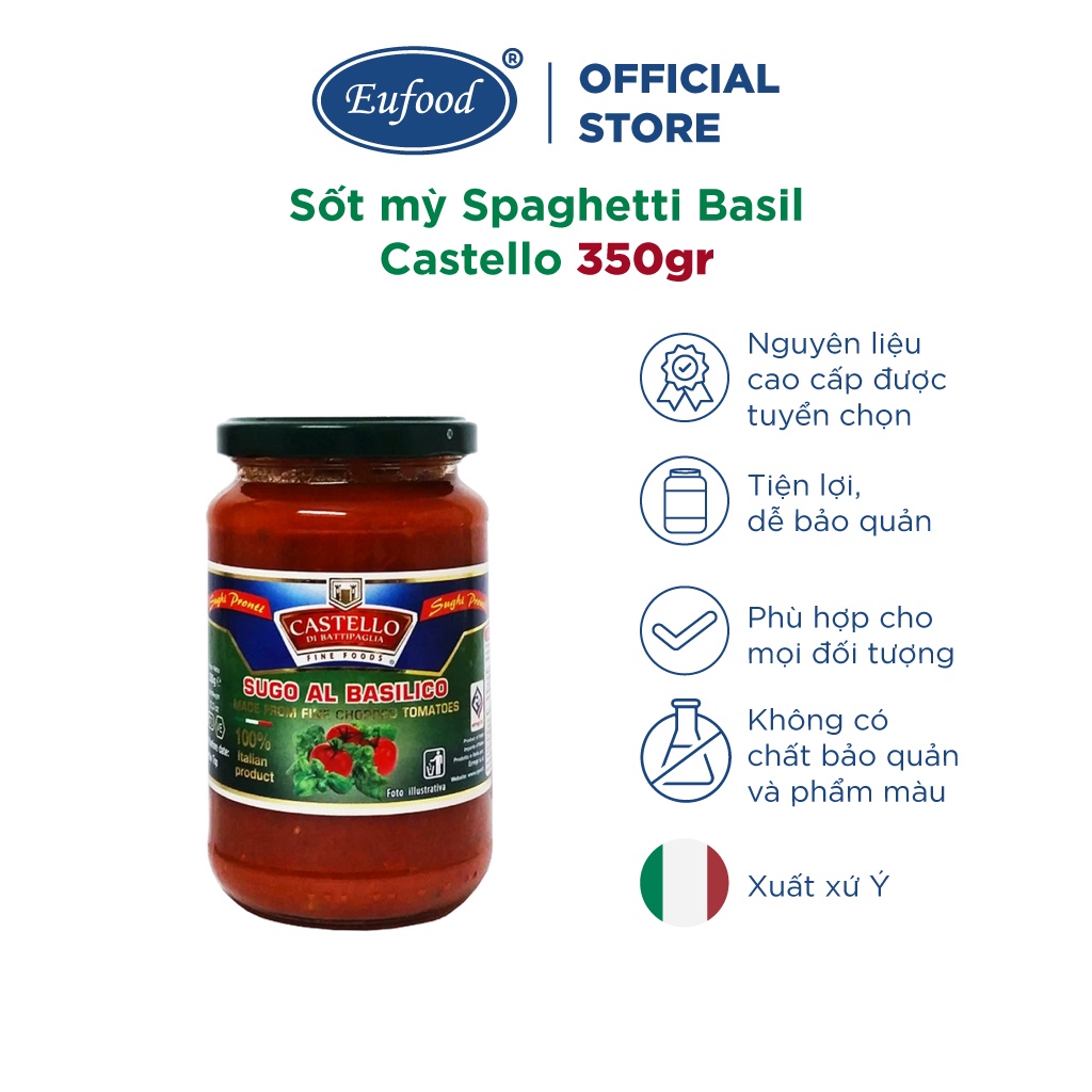 Sốt Cà Chua Mỳ Spaghetti Basil Castello 350g - EUFOOD Việt Nam Nhập Khẩu Chính Hãng