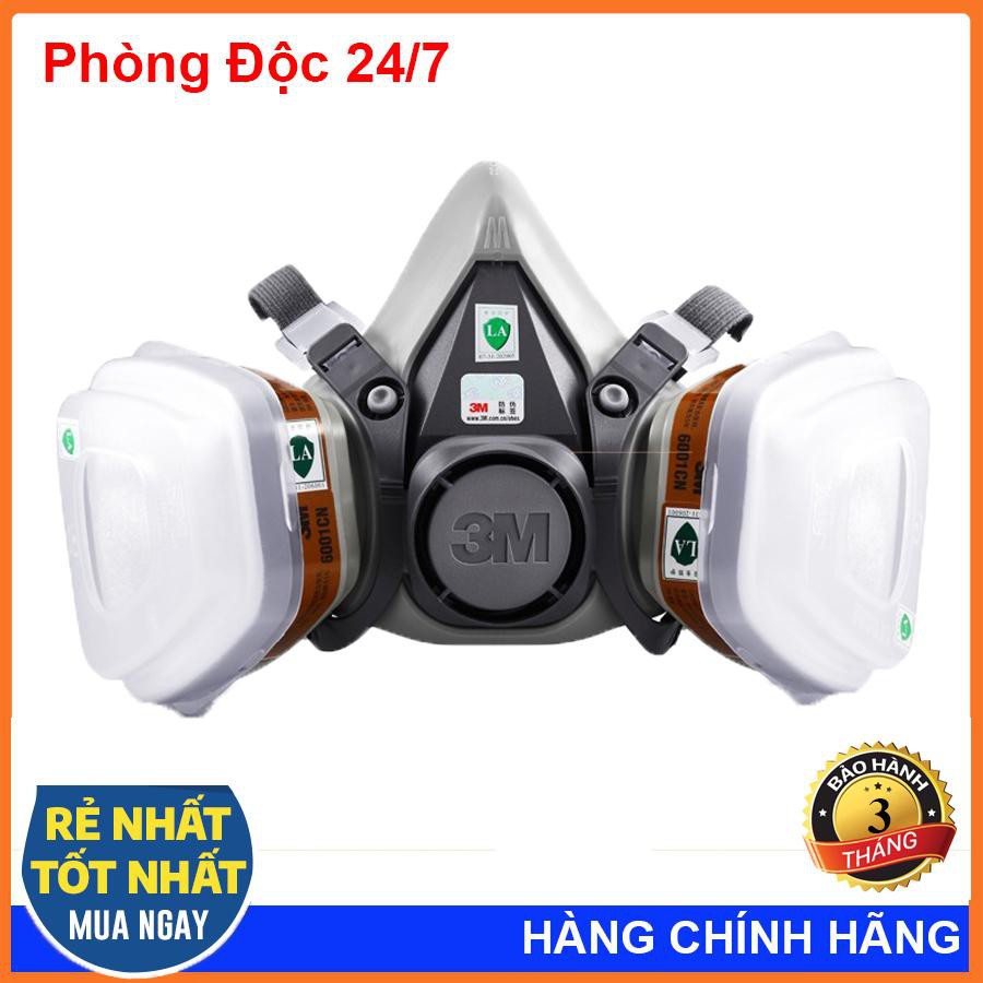 Trọn Bộ Mặt Nạ Phòng Độc 3M 6200 7 Chi Tiết Gồm 2 Phin Lọc 3M 6001+2 Bông Lọc+2 Nắp Giữ Bông +1 Thân Mặt Nạ 6200.