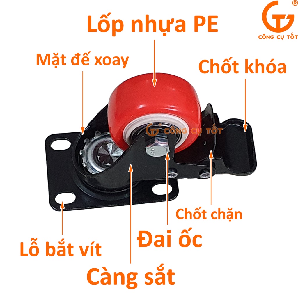 Bánh xe đẩy đế xoay 360 độ nhựa PU loại nhỏ