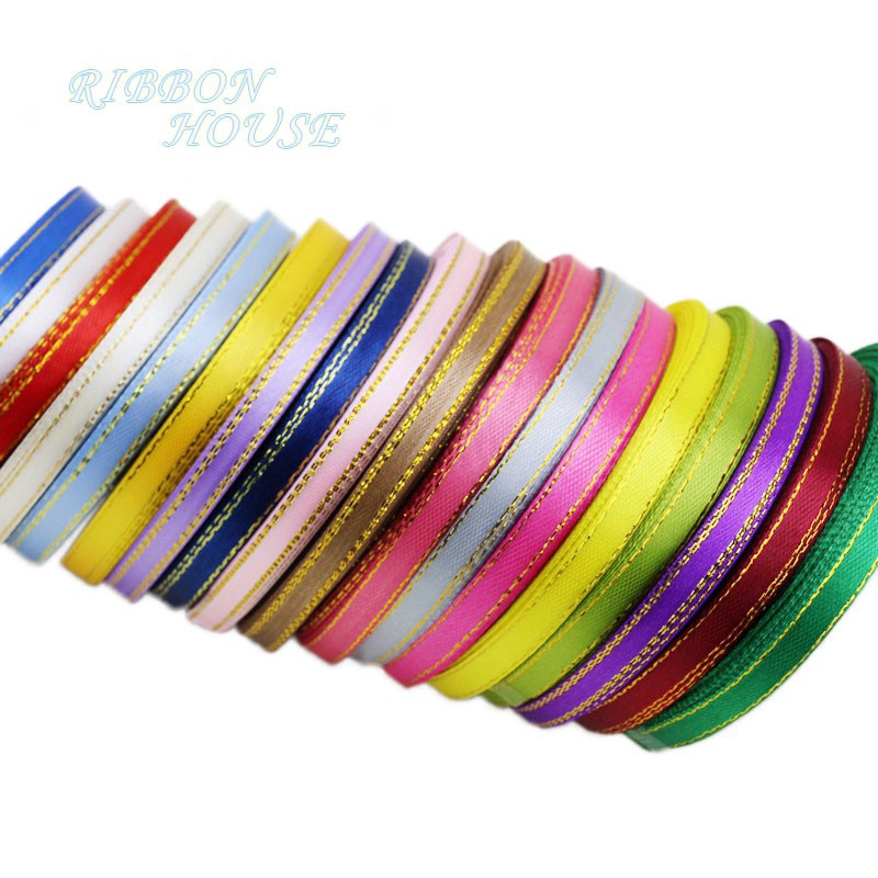 Cuộn Dây Ruy Băng Màu Vàng Chất Lượng Cao 25 Yards/Satin Dài 6mm