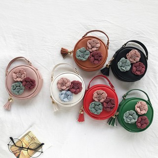 Túi đeo chéo da PU đính hoa dễ thương cho bé gái với 6 màu tuỳ chọn