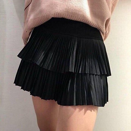 Chân váy dập li ngắn nữ - Đầm mini xếp ly dáng suông, quần shorts đùi màu đen viền bèo sang chảnh tiểu thư HOT