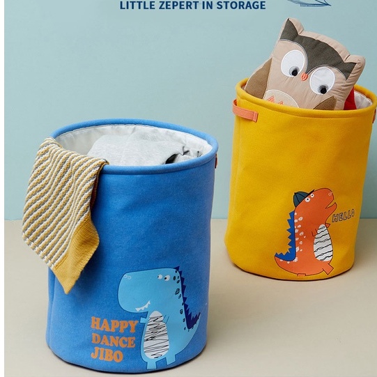 Giỏ vải cotton Laundry cotton đựng quần áo đa năng gấp gọn phong cách Châu Âu họa tiết khủng long