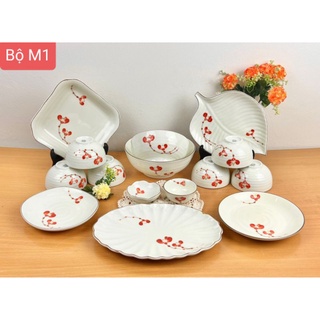Combo bộ bát đĩa men kem sứ Bát Tràng.