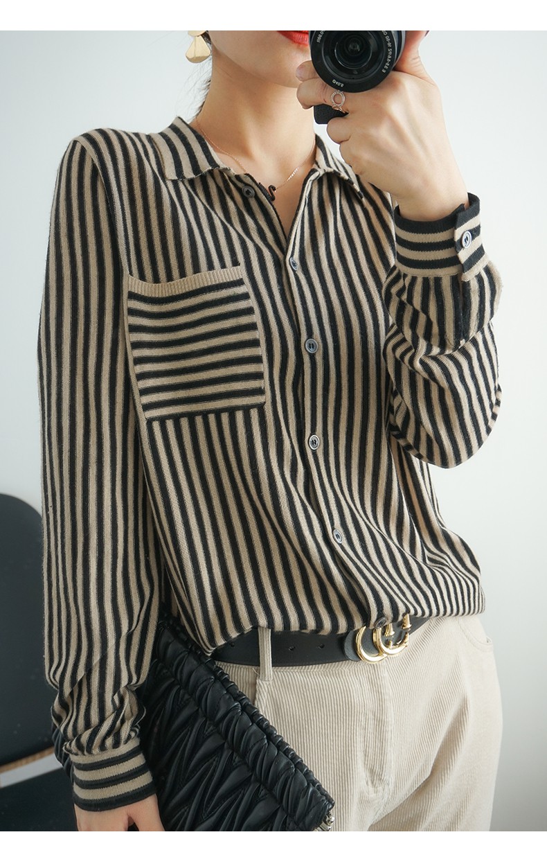 Áo Khoác Cardigan Len Dệt Kim Mỏng Dáng Rộng Kẻ Sọc Kiểu Hàn Quốc Xinh Xắn Cho Nữ