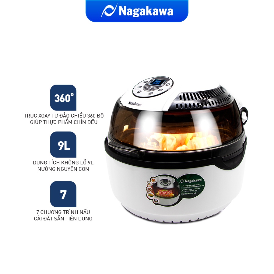 COMBO Nồi chiên không dầu cao cấp NAG3303 (9L) và bình thủy điện inox 304 NAG0404 Nagakawa