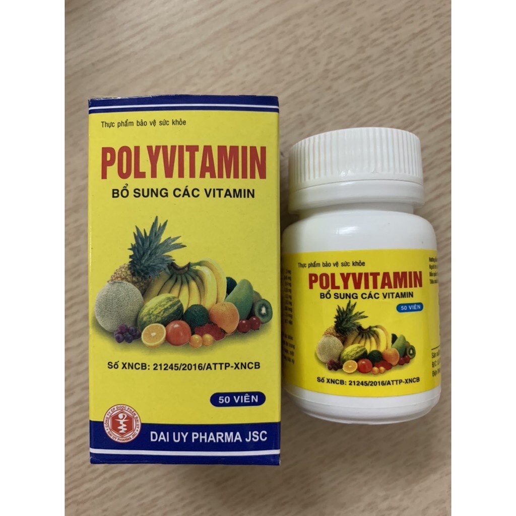 POLY VITAMIN bổ sung các loại vitamin C - B1 - B2 - B5 - B6 - PP - A - D3 hộp 50 viên