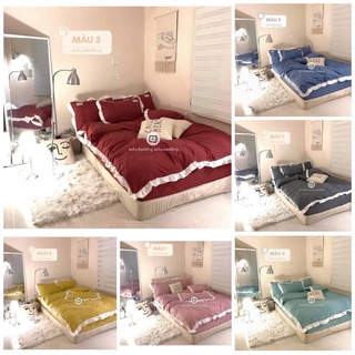 Bộ Chăn Ga Gối Cotton Hoạt Tính Viền Bèo Zem