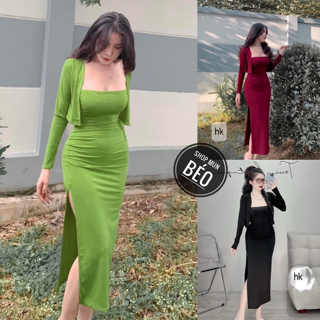 Set Đầm Dài Xẻ Đùi Kèm Áo Khoác Chất Thun Borip Thích Hợp Mặc Đi Tiệc Đi Làm Đi Chơi Phù Hợp Mọi Phong Cách
