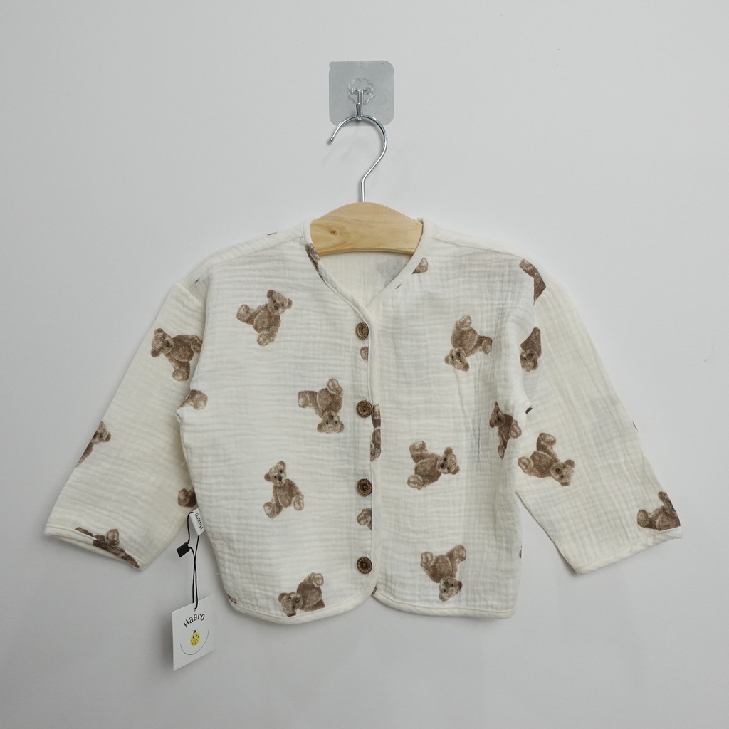 (Hàng thiết kế) Áo khoác mỏng hoạ tiết gấu nâu dễ thương cho bé_Haaro Babies_Baby Bear Cardigan