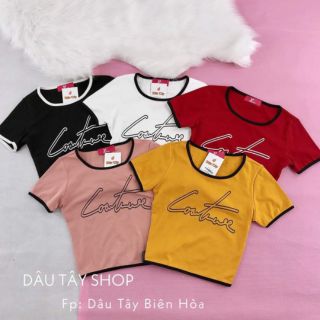Áo thun croptop ôm body phối viền
