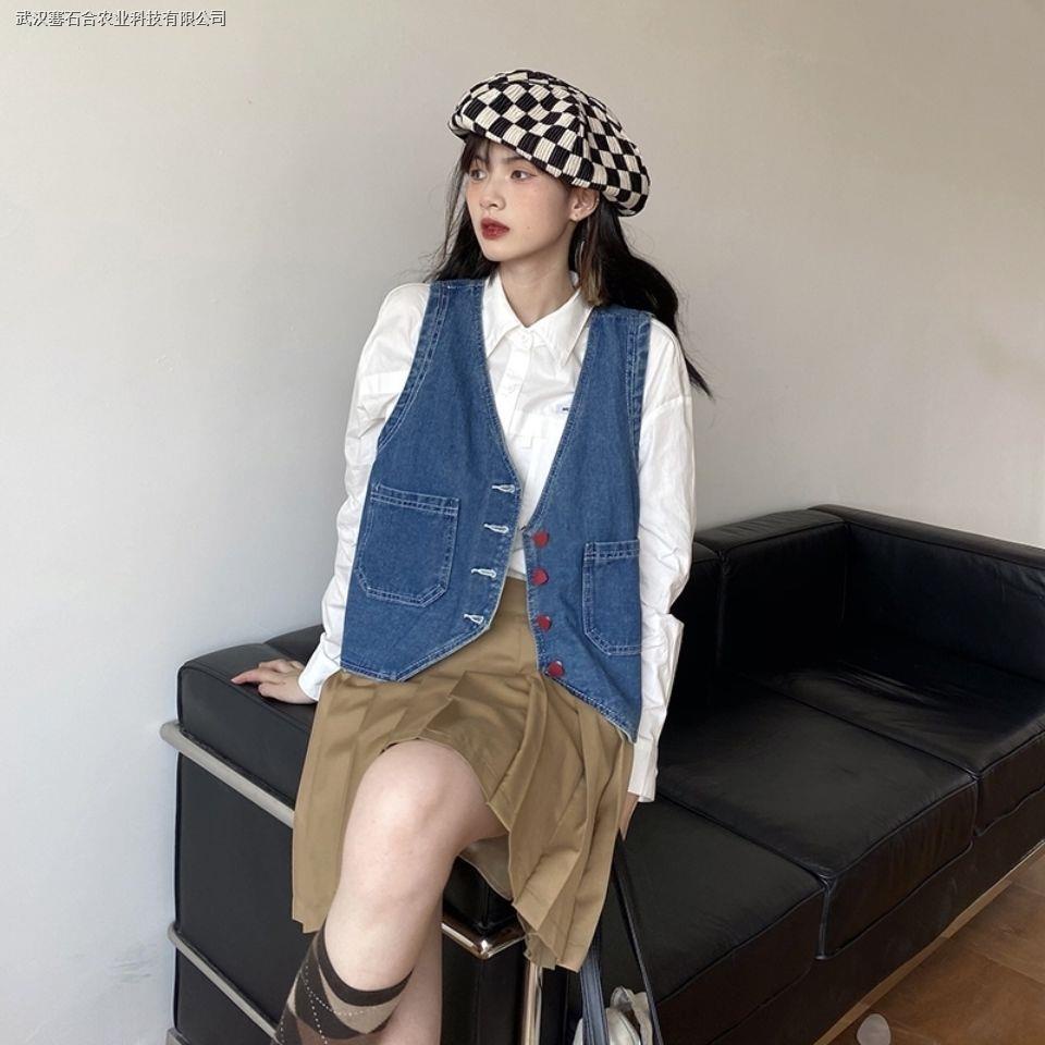 Áo vest mới mùa thu 2022 Áo vest denim ngắn cổ chữ V