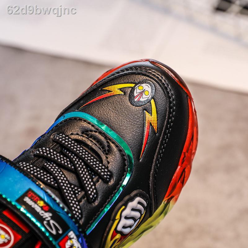 Noble Bird Ultraman Boys Shoes Kids Lighted Sneakers Leather Superman Little Boy Shining Children’s 