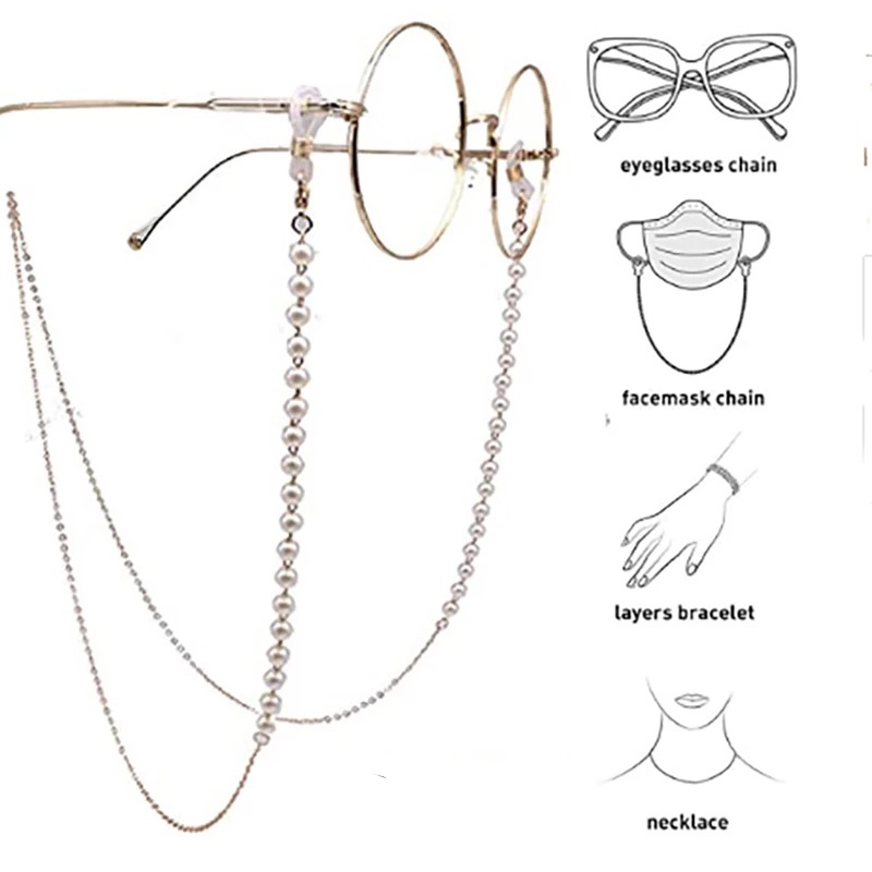 Dây đeo mắt kính 2 trong 1 đính ngọc trai giả chống thất lạc thời trang cho nữ