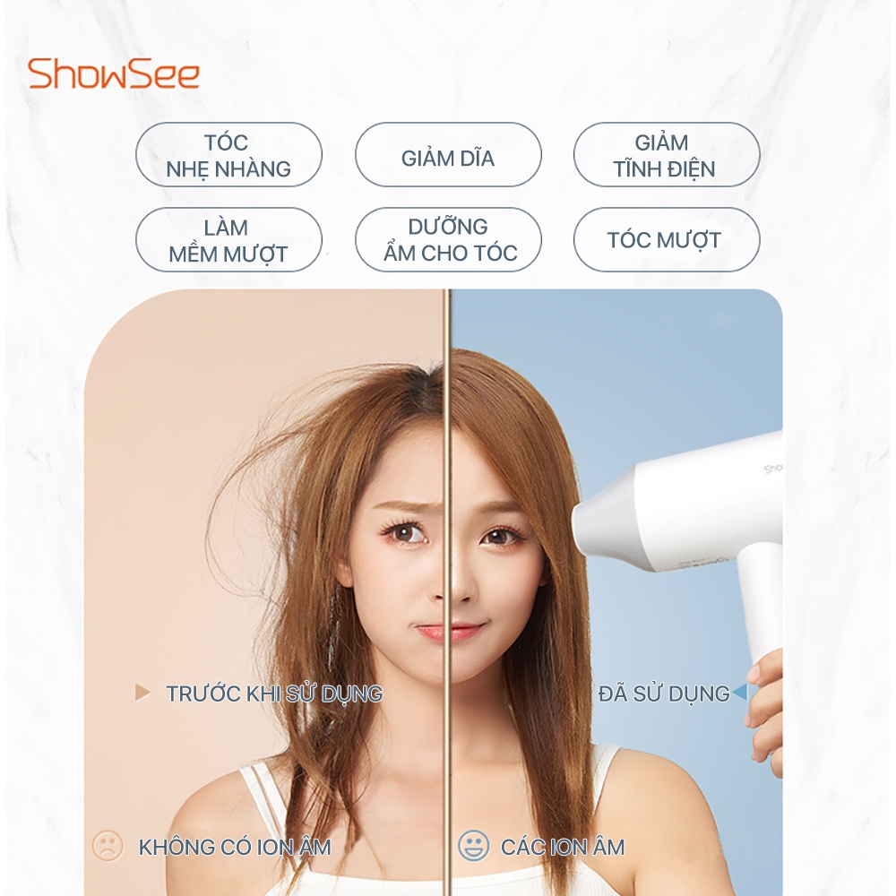 Máy sấy tóc bổ sung ion âm Xiaomi Youpin SHOWSEE A1-W A2-W  A5-R A5-G 1800W cao cấp Chống Xù Rối Khô Tóc - Mixiao Haochi