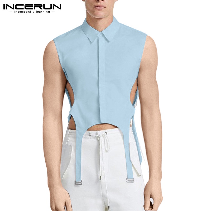 Áo sát nách INCERUN phối nút thời trang cho nam 3 màu lựa chọn