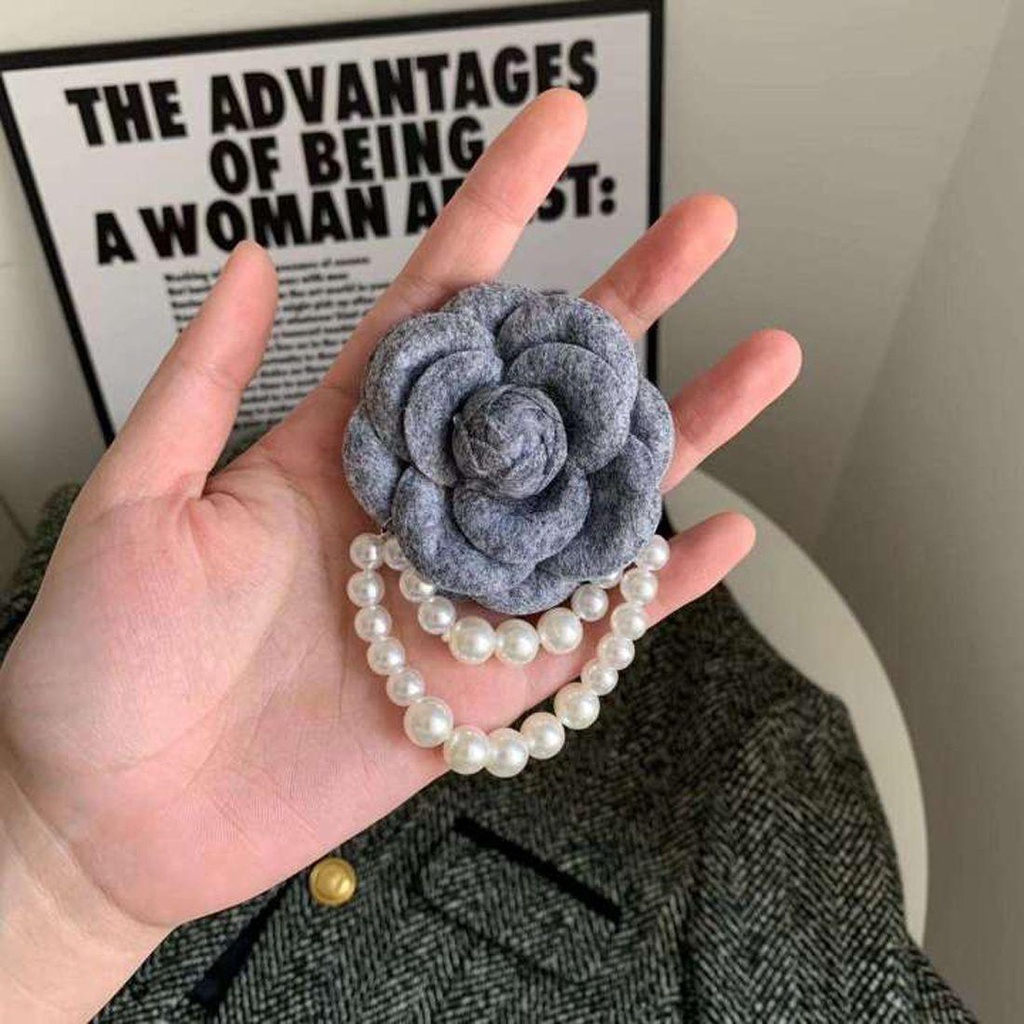 Ghim Cài Áo Hình Hoa Trà Đính Tua Rua Phong Cách Vintage Thanh Lịch Cho Nữ