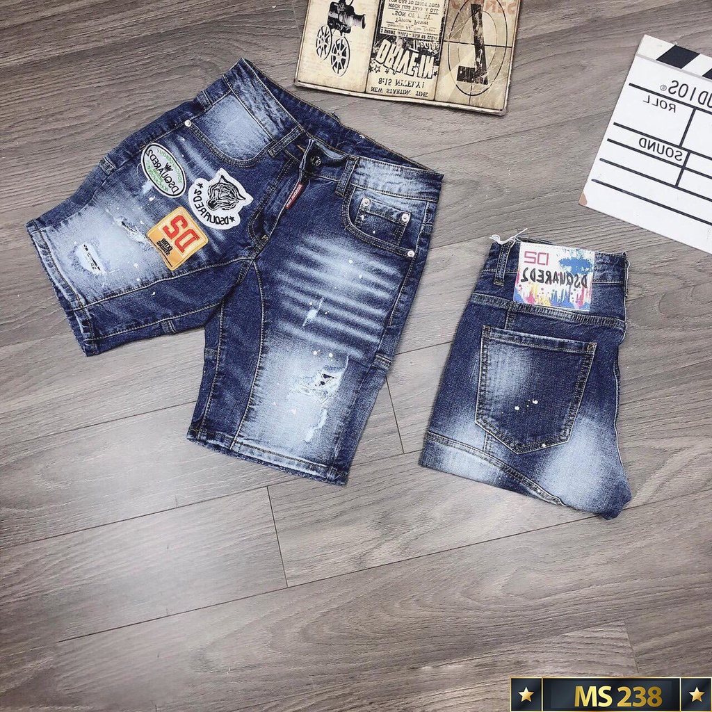 Quần short jean nam đen vẩy sơn quần bò nam cao cấp Gemini co dãn 4 chiều QB218